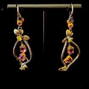 Silver and amethyst handmade earrings, statement hand made. Natural stones.